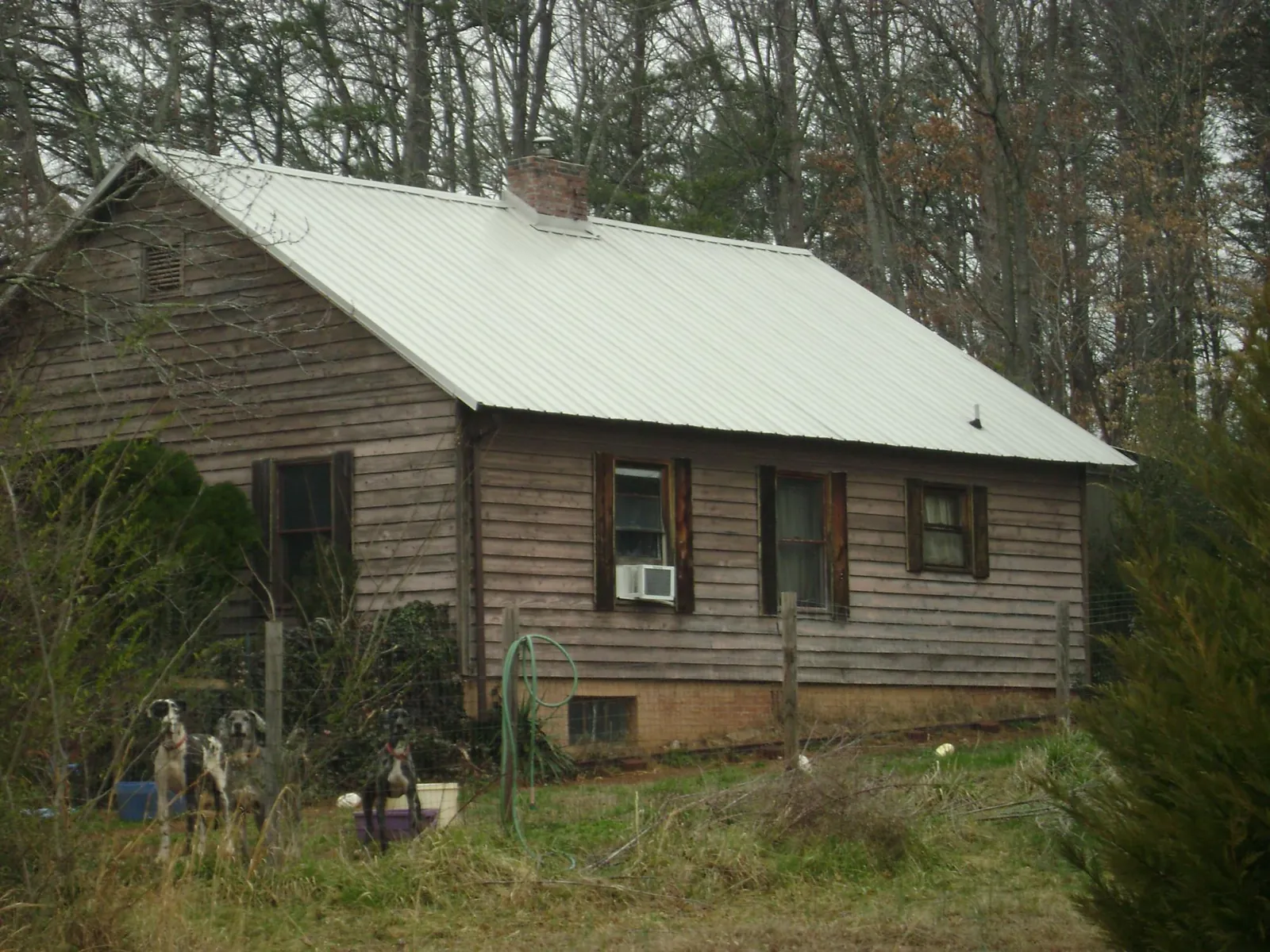 White metal roof on an old wood sided farmhouse, from a Asphalt Shingle Roof Repair job in Fort Meade